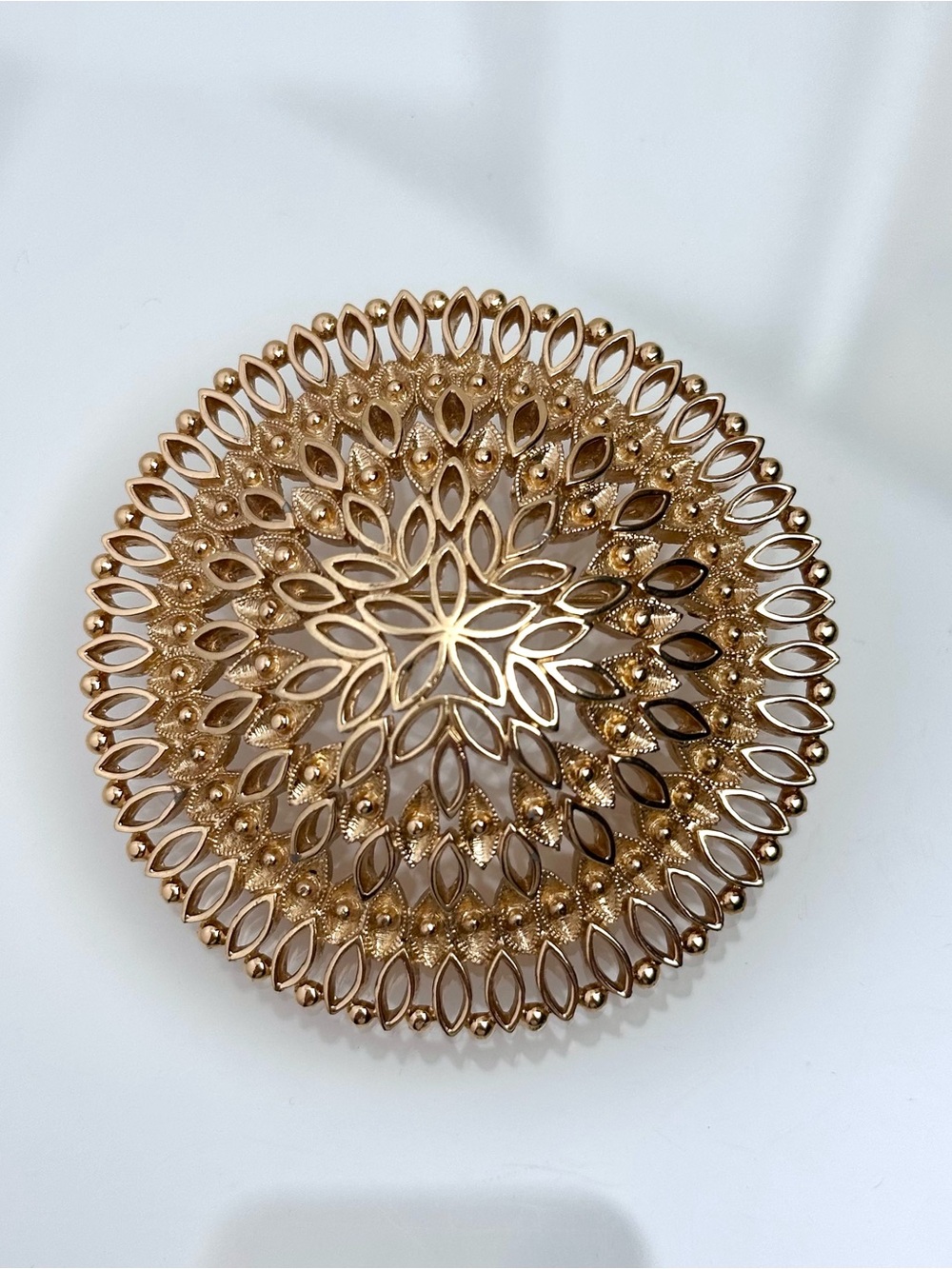 Vintage Monet Gold Tone Openwork Floral Statement Brooch